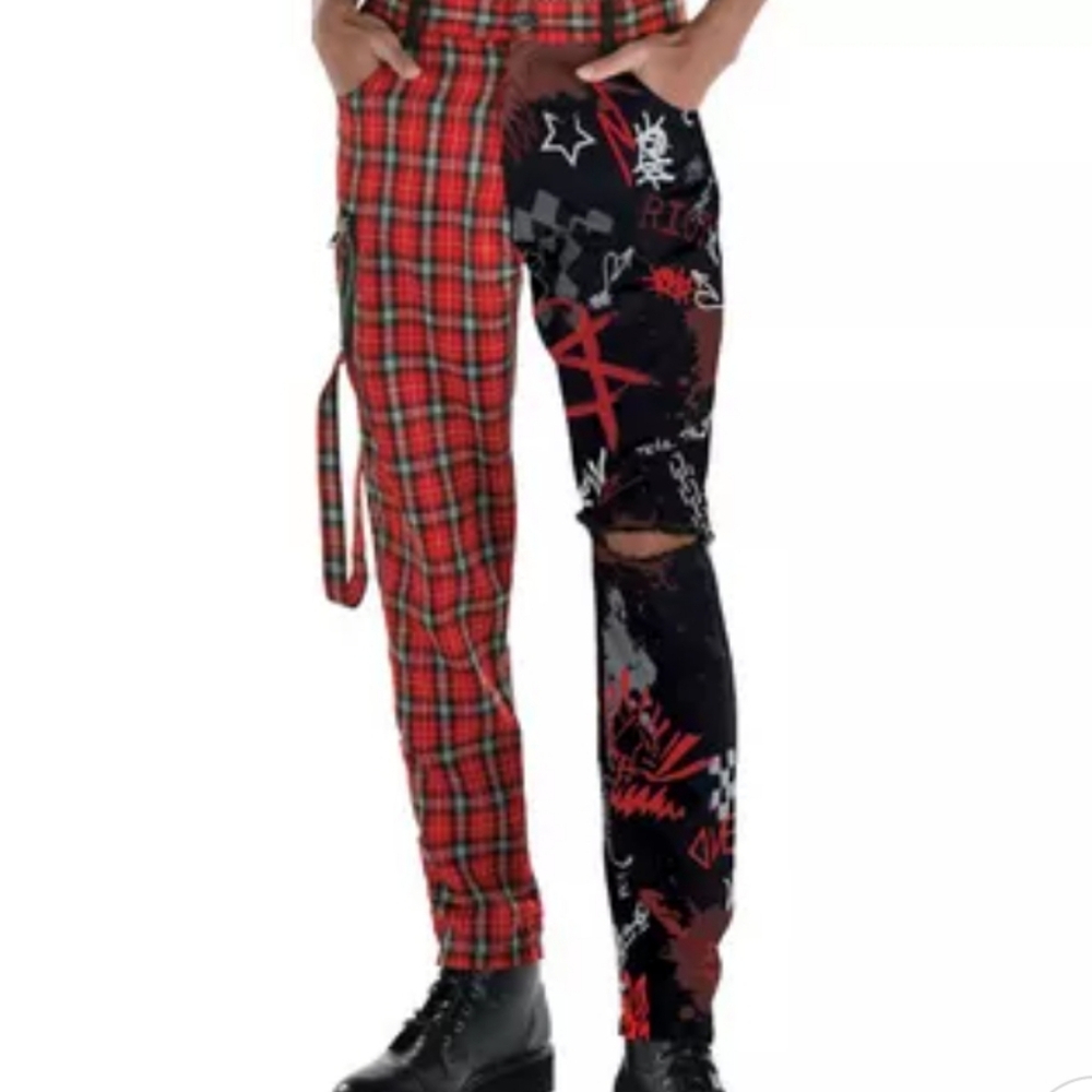 Adult 2-Tone Red Plaid & Black Punk Pants size XL